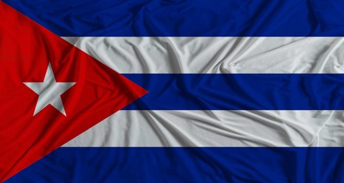 Cuban flag with fabric texture background. National flag of Cuba