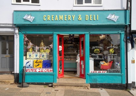 The Galley Creamery and Deli shop, Market Hill, Woodbridge, Suffolk, England, UK