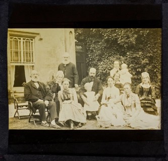 Portrait group photograph three generations prosperous middle-class Victorian Edwardian family,