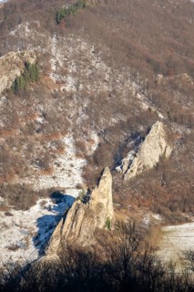 Cervenokamenské cliff (cervenokamenske bradlo), a huge rock with bushes, trees and meadows in