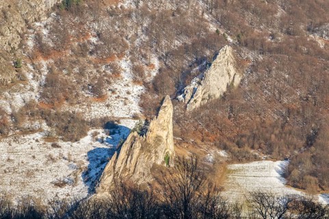 Cervenokamenské cliff (cervenokamenske bradlo), a huge rock with bushes, trees and meadows in