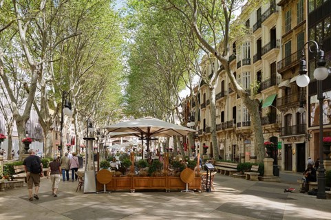 Restaurant on the Passeig de Born promenade, Palma de Majorca, Majorca, Balearic Islands, Spain