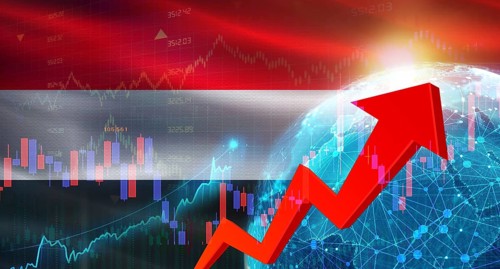 Global financial growth with Yemen flag. Financial growth with Yemen flag on economic background