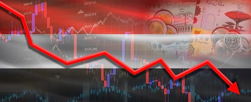 Yemen financial crisis on economic graph. Financial fall of Yemen on economy market