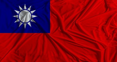 Taiwanese flag with fabric texture background. National flag of Taiwan
