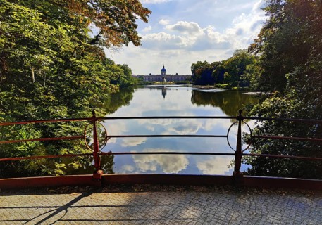 Charlottenburg Palace Gardens, also known as Palace Park, view from the bridge over the carp pond