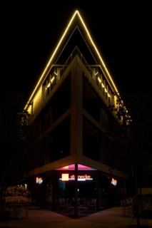 Night shot of a striking building in Hanover Herrenhausen, Hanover, Lower Saxony, Germany
