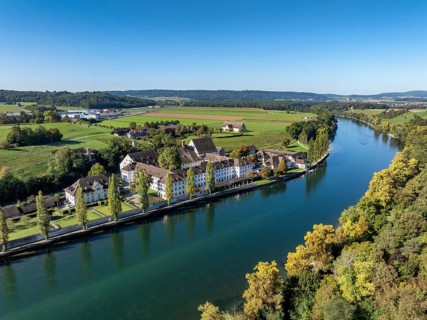 Aerial view of the former convent of the Dominican nuns St Katharinental am Rhein near