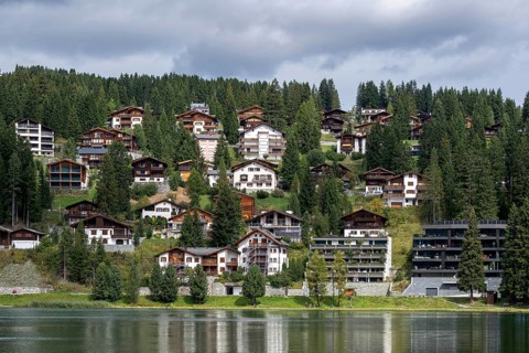 Hillside apartment blocks, Arosa, Graubünden, Switzerland