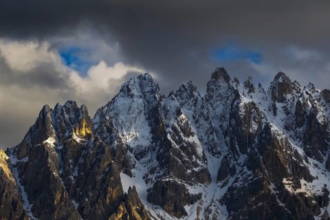 Close-up of mountain peaks of the Sesto Dolomites, Haunold Group, San Candido, Val Pusteria,
