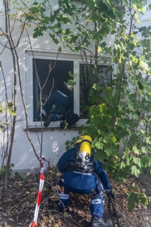 Civil defence exercise scenario, after a drone attack on a residential area, emergency services