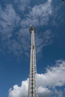 Transmission mast, cloudy sky, Eckental, Middle Franconia, Bavaria, Germany