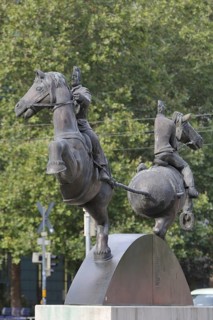 Magdeburg hemispheres by Thomas Virnich 2012, monument to physicist and mathematician Otto von