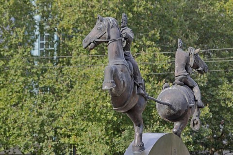 Magdeburg hemispheres by Thomas Virnich 2012, monument to physicist and mathematician Otto von