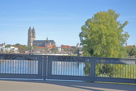 Railing of the lift bridge, Gothic Magdeburg Cathedral of St Mauritius and St Katharina, church,