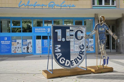 1st FC Magdeburg, emblem of the football club, figure, football player, football, art gallery,