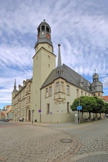 Renaissance town hall with tower and ridge turret, Aschersleben, Harz, Saxony-Anhalt, Germany