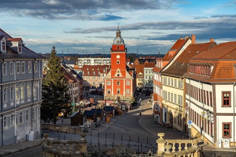 Main market square with the old town hall in Gotha, Thuringia, Germany