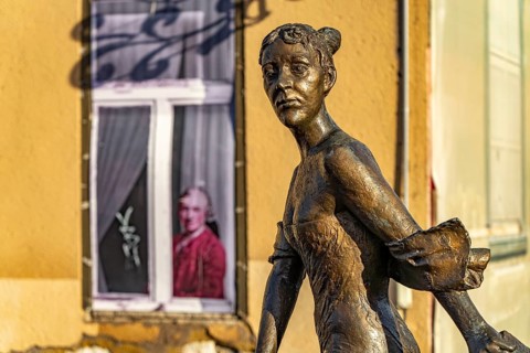 Bronze sculpture of Duchess Luise Dorothea of Saxe-Gotha-Altenburg in Gotha, Thuringia, Germany