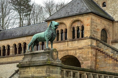 Brunswick Lion in front of the Imperial Palace in Goslar, Lower Saxony, Germany