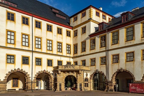 Inner courtyard of Friedenstein Castle in Gotha, Thuringia, Germany