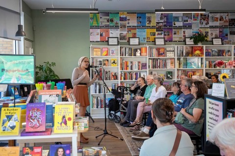 Detroit, Michigan - Melinda Billingsley, a spoken-word poet, performs her work at Next Chapter
