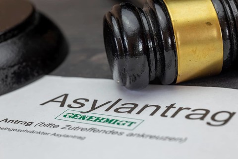 Symbolic asylum application and judge's gavel
