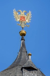 Arenberg Castle, 16th century Flemish Renaissance château showing Reichsadler, German Imperial