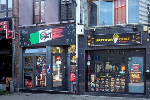 Snackbars, snack bars in the Overpoortstraat, Overpoort street, nightlife district for students in