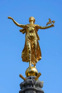 World War One monument showing Nike, Greek goddess of victory near church of Our Lady ten Poel at