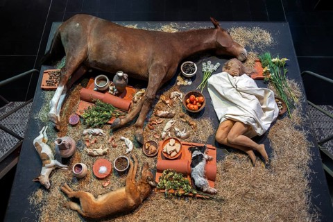 Replica of burial chamber beneath the tumulus of Grijpen at Het Toreke museum with Gallo-Roman