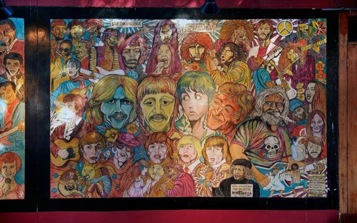 Murals of famous musicians, including the Beatles, New York City, USA