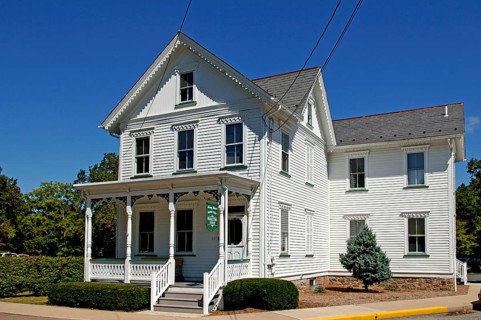 Wooden house with varanda, Belvidere, town in Warren County, New Jersey, USA