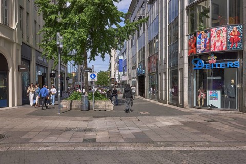Pedestrian zone, traffic sign, general architecture, shops, costumes and carnival supplies,