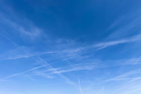 Cirrus clouds Cirrus clouds and contrails falsely called chemtrails under blue sky, international