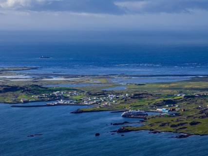 Fjord, coast, summer, aerial view, place, sea, cruise ship, mass tourism, Djupivogur, Berufjördur,