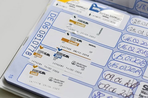 Germany - August 2025: Close up of dog vaccine passport with Eurican DAPPi Lmulti vaccination