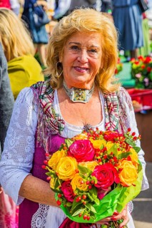 The boss of the historic Oktoberfest attraction Teufelsrad, Elisabeth Polaczy, Wiesnwirte