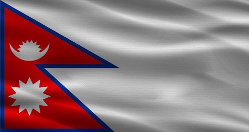 Nepal flag with fabric texture. Realistic flag of Nepal waving