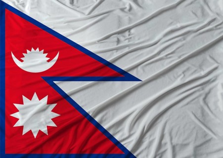 Close up of Nepal flag waving. Flag of Nepal with cloth texture