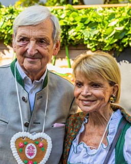 The actress Uschi Glas with her man Dieter Hermann, Oktoberfest, Munich, Upper Bavaria, Bavaria,