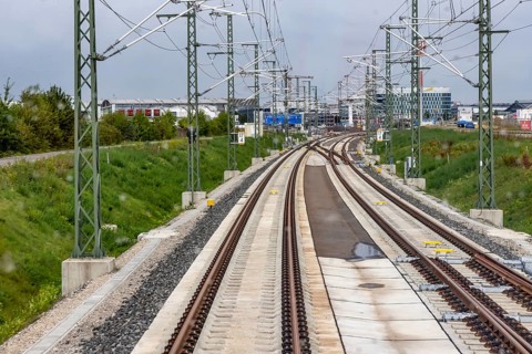 Track system of the new railway line between Wendlingen and the new airport station. The section of