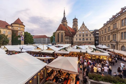 Stuttgart wine village, wine festival on Schillerplatz and Marktplatz in the centre of the state