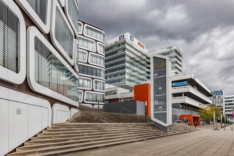Z-UP, modern architecture on Heilbronner Strasse. Building complex on the edge of the Europaviertel