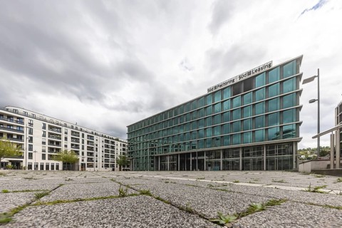 Pariser Platz. Modern architecture in the European quarter. The square heats up very much in summer