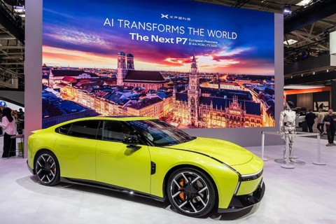 XPeng exhibition stand. With the XPeng P7, the Chinese are targeting sporty drivers. IAA MOBILITY