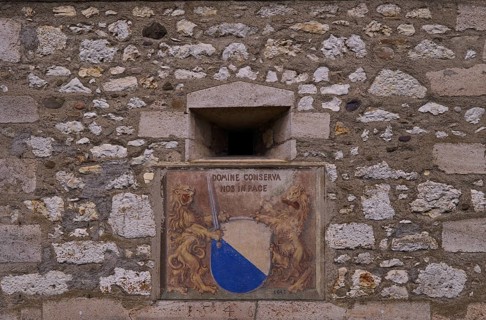 Coat of arms on the historic defence defence tower, tower, Laufen Castle, Rhine Falls Schaffhausen,