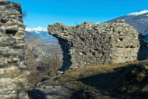 Remains of the walls and ruins of Montorge Castle, Sion, Valais, Switzerland