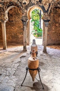 Old Amphora in the old Arab Baths in Palma a old Muslim building in the old town, Palma de