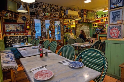 Interior of a picturesque food restaurant with guests, Palma de mallorca, Mallorca, Spain
